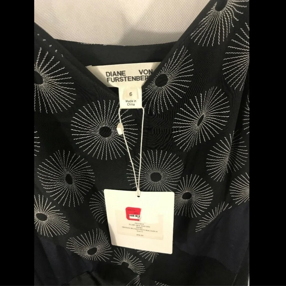 NWT Diane Von Furtenberg Scarf Hem Midi Dress in Navy/Black [SZ 6 ]‎ # - Picture 6 of 8